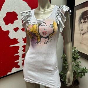 ⚡️POP ART ROY LICHENSTEIN distressed graffiti Top Dress M ruffle shoulder